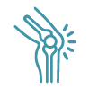 Blue line icon of a knee joint highlighting musculoskeletal imaging
