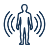 Icon of human figure with sound waves representing cardiac imaging