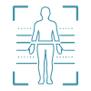 Simple icon of a human body outline being scanned