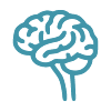 Simple line-art icon of a human brain representing neuroradiology services