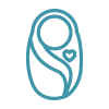 Simple icon of pregnant woman with heart, representing paediatric imaging