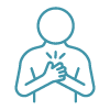 Line icon of a person clasping hands over chest, symbolizing patient care