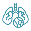 Teal line icon of human lungs with heart