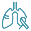 Line icon of lungs with a ribbon, representing thoracic imaging