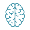 Simple teal outline icon of a human brain representing neuroradiology imaging