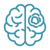 Teal outline icon of a human brain, representing neuroradiology imaging