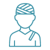Simple line icon of a patient with a head bandage