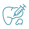 Line icon of tooth with syringe representing dental injection procedure