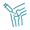 Line icon of a joint bone with syringe representing musculoskeletal imaging