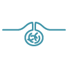 Simple line-art icon of a stethoscope in teal