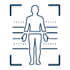 Icon of human body outline within scan corner brackets, representing medical imaging